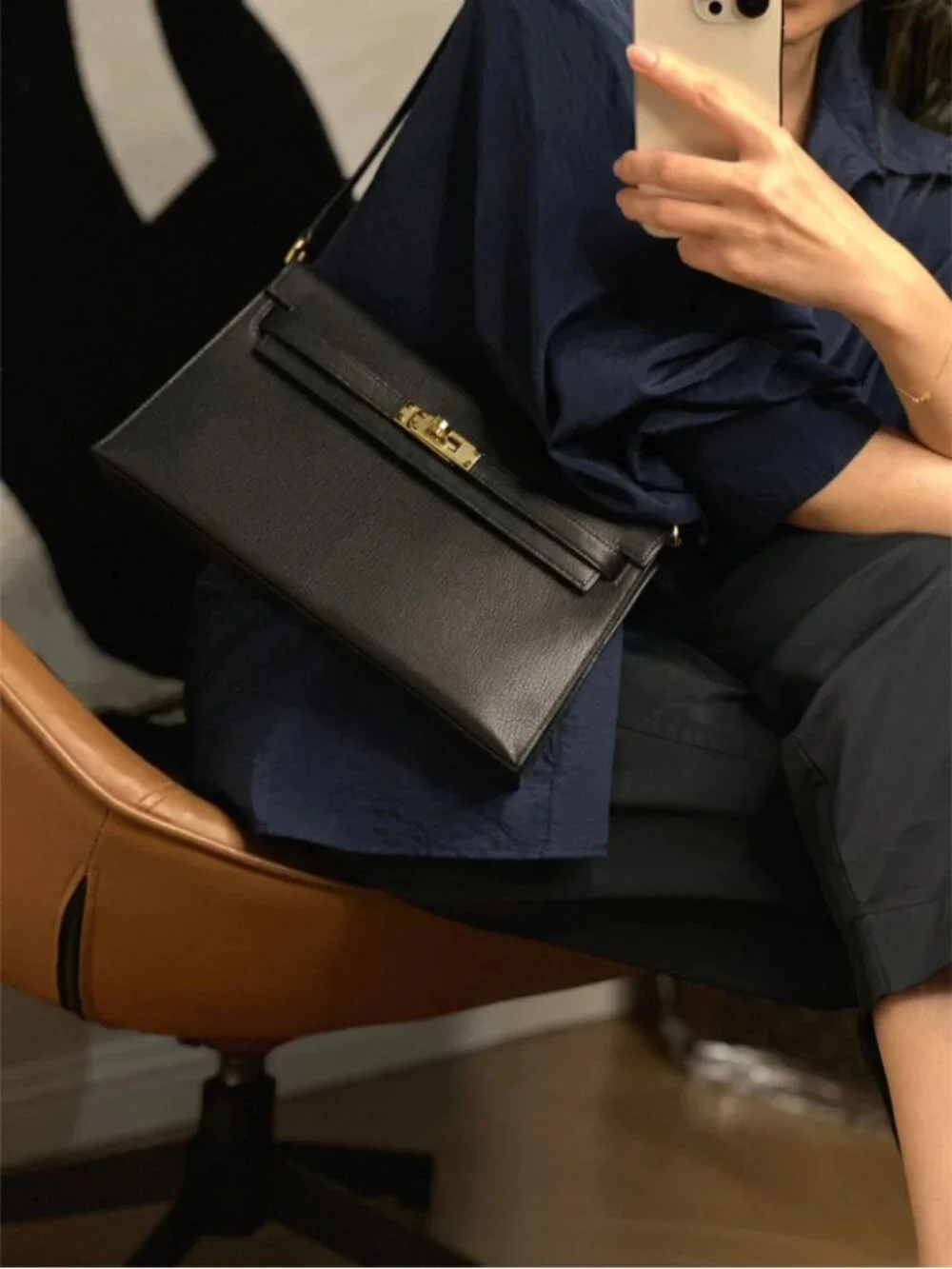 Luxe Genuine Leather black Baguette Shoulder Bag